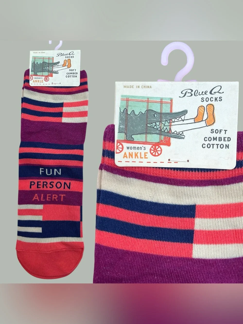 NEW NWT 2018 Blue Q “Fun Person Alert” Women’s Ankle Socks 5-10 Soft Cotton